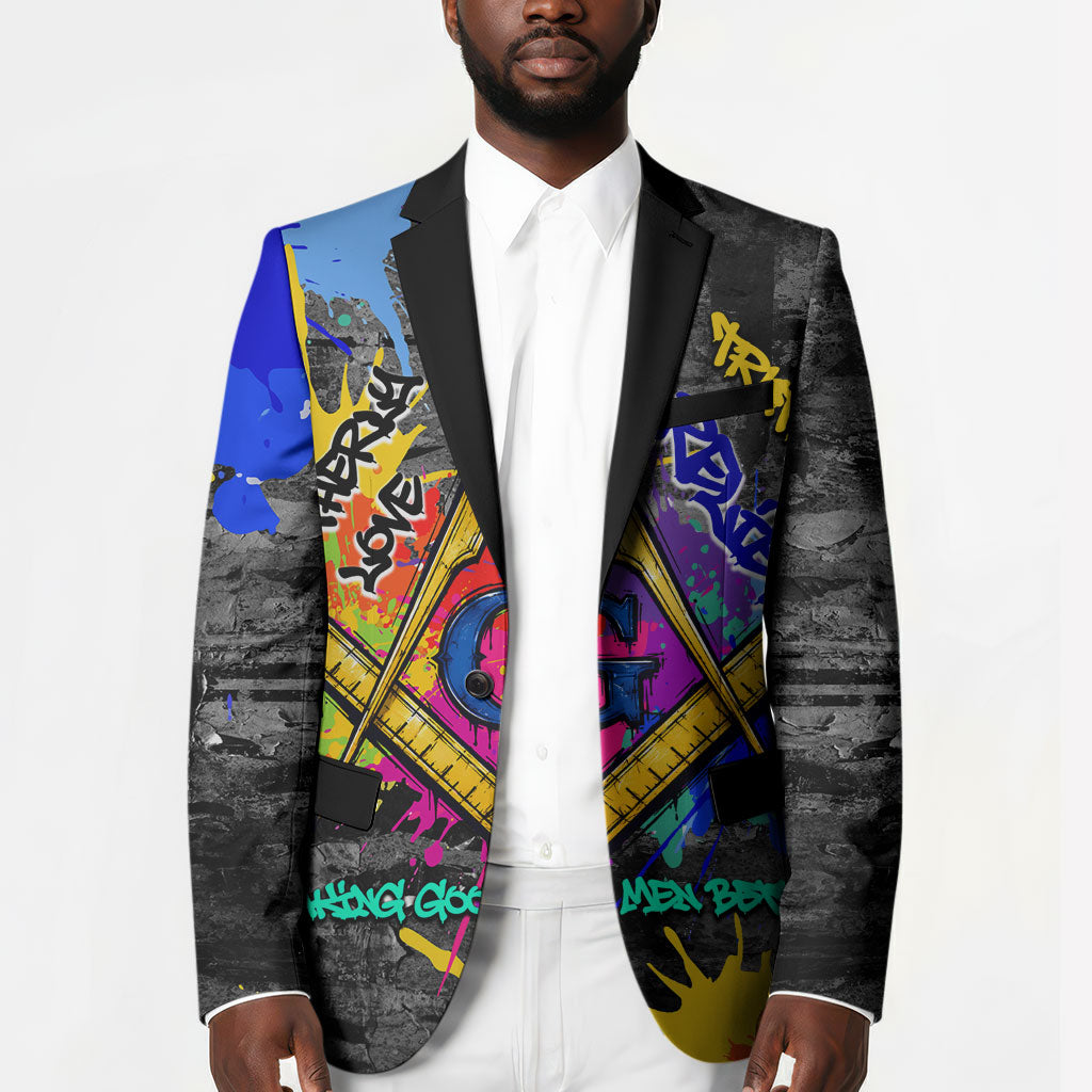 Prince Hall Freemasonry Blazer Colorful Graffiti Paint Splatter On Urban Stone Wall