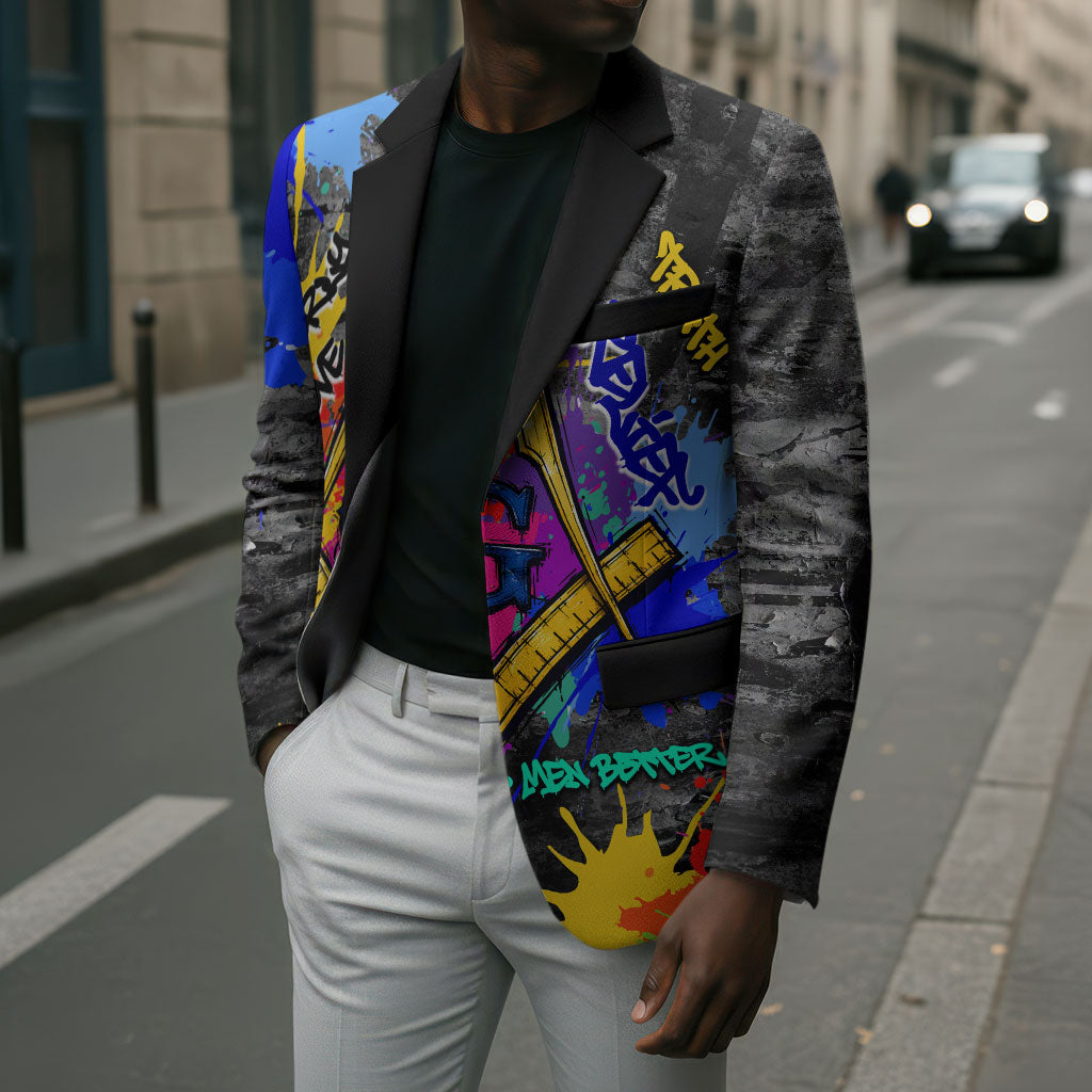 Prince Hall Freemasonry Blazer Colorful Graffiti Paint Splatter On Urban Stone Wall
