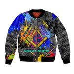 Prince Hall Freemasonry Bomber Jacket Colorful Graffiti Paint Splatter On Urban Stone Wall