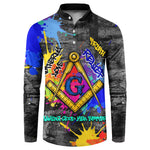 Prince Hall Freemasonry Button Sweatshirt Colorful Graffiti Paint Splatter On Urban Stone Wall