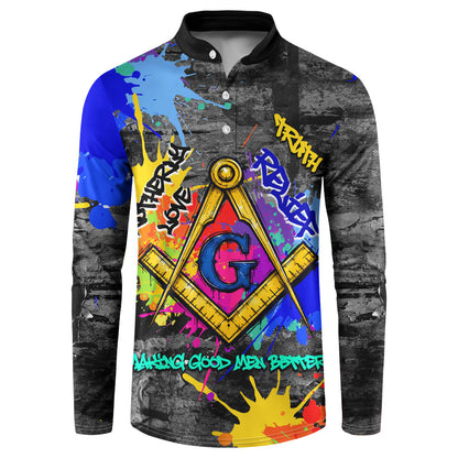 Prince Hall Freemasonry Button Sweatshirt Colorful Graffiti Paint Splatter On Urban Stone Wall
