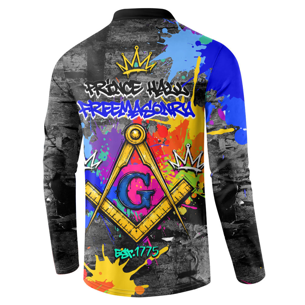 Prince Hall Freemasonry Button Sweatshirt Colorful Graffiti Paint Splatter On Urban Stone Wall