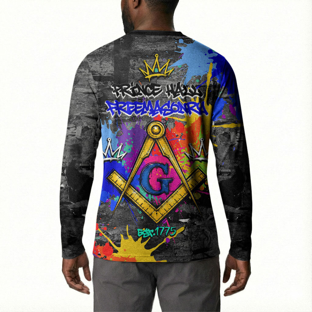 Prince Hall Freemasonry Button Sweatshirt Colorful Graffiti Paint Splatter On Urban Stone Wall