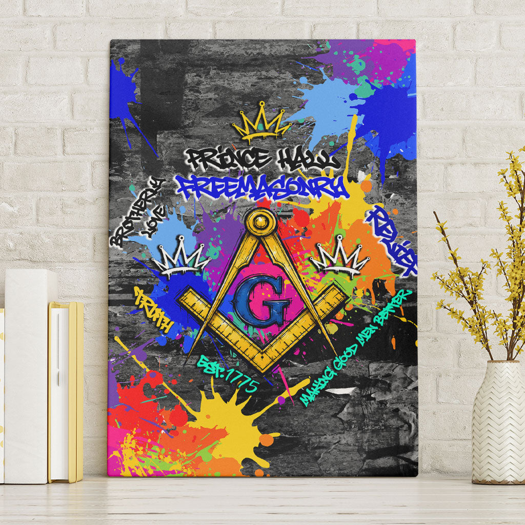 Prince Hall Freemasonry Canvas Wall Art Colorful Graffiti Paint Splatter On Urban Stone Wall