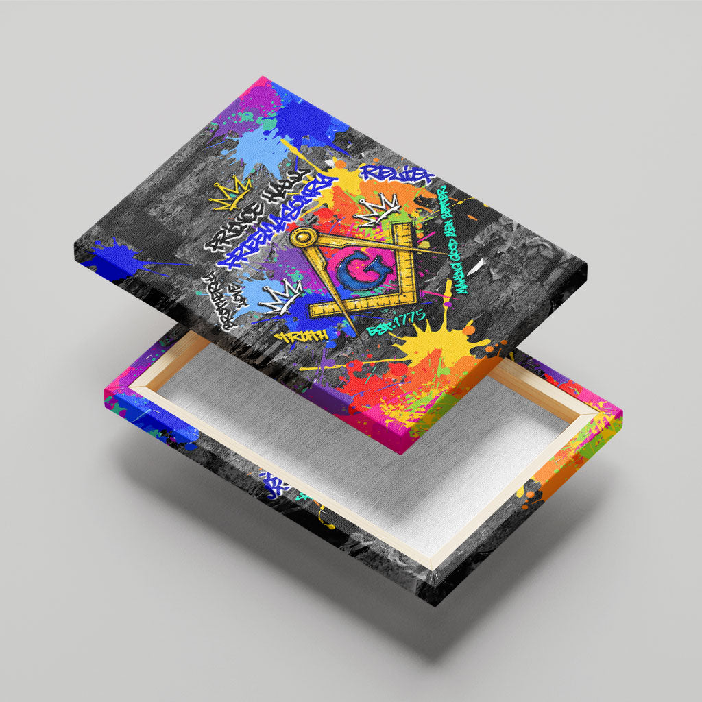 Prince Hall Freemasonry Canvas Wall Art Colorful Graffiti Paint Splatter On Urban Stone Wall