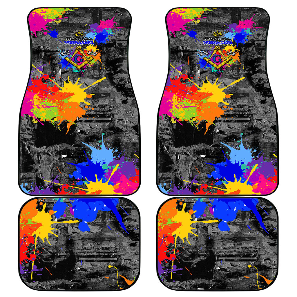 Prince Hall Freemasonry Car Mats Colorful Graffiti Paint Splatter On Urban Stone Wall