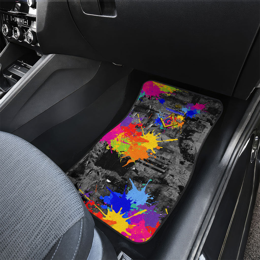 Prince Hall Freemasonry Car Mats Colorful Graffiti Paint Splatter On Urban Stone Wall