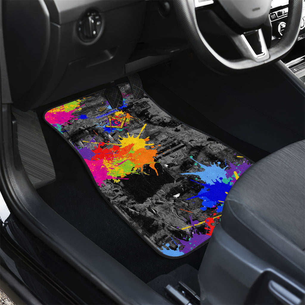 Prince Hall Freemasonry Car Mats Colorful Graffiti Paint Splatter On Urban Stone Wall