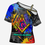 Prince Hall Freemasonry Cross Shoulder Shirt Colorful Graffiti Paint Splatter On Urban Stone Wall