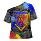 Prince Hall Freemasonry Cross Shoulder Shirt Colorful Graffiti Paint Splatter On Urban Stone Wall
