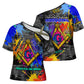 Prince Hall Freemasonry Cross Shoulder Shirt Colorful Graffiti Paint Splatter On Urban Stone Wall