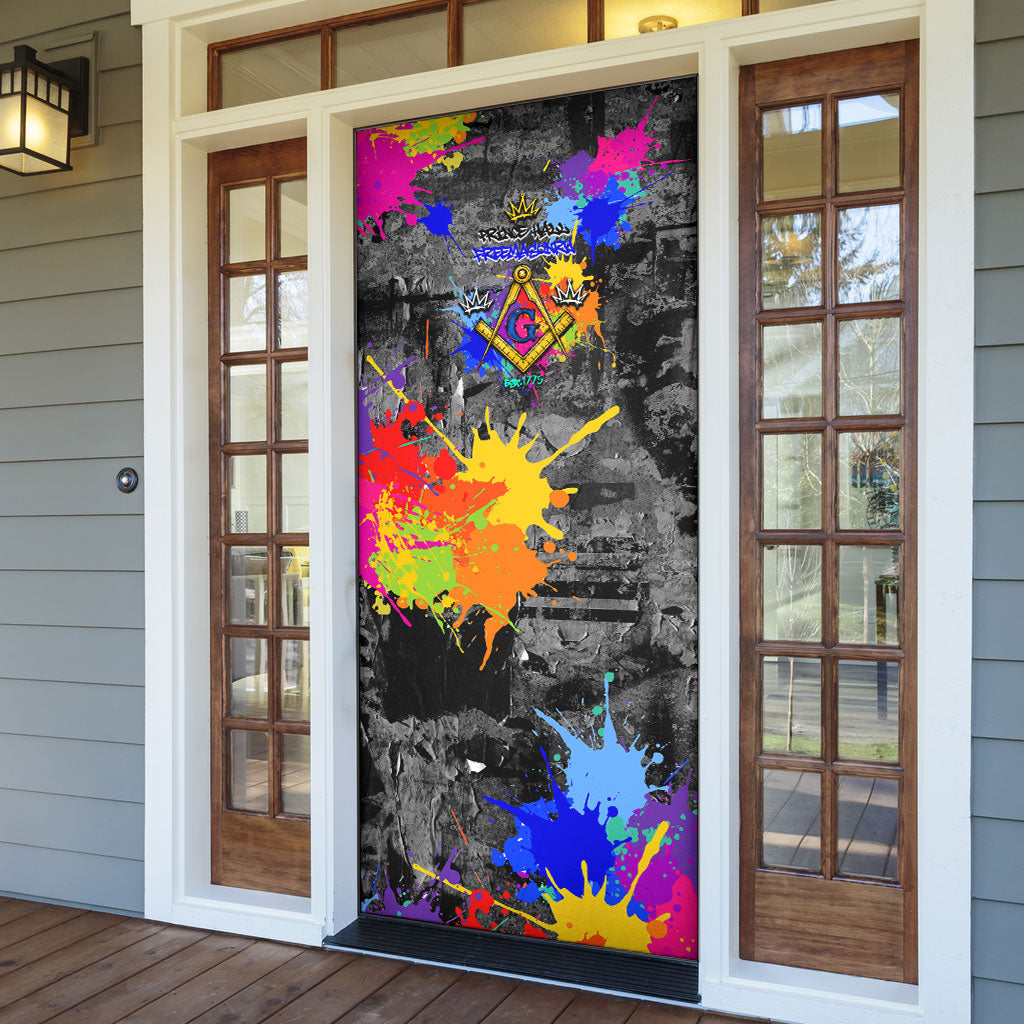 Prince Hall Freemasonry Door Cover Colorful Graffiti Paint Splatter On Urban Stone Wall
