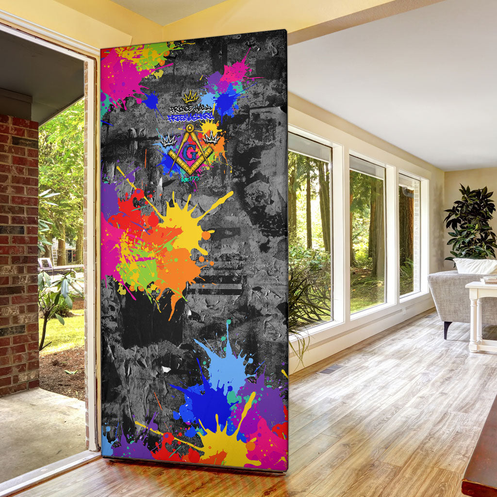 Prince Hall Freemasonry Door Cover Colorful Graffiti Paint Splatter On Urban Stone Wall