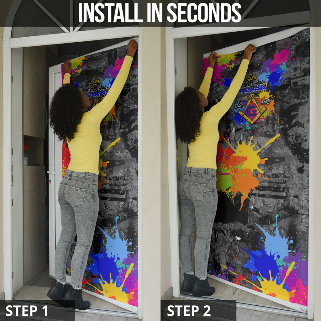 Prince Hall Freemasonry Door Cover Colorful Graffiti Paint Splatter On Urban Stone Wall