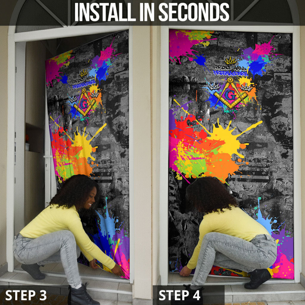 Prince Hall Freemasonry Door Cover Colorful Graffiti Paint Splatter On Urban Stone Wall