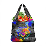 Prince Hall Freemasonry Grocery Bag Colorful Graffiti Paint Splatter On Urban Stone Wall