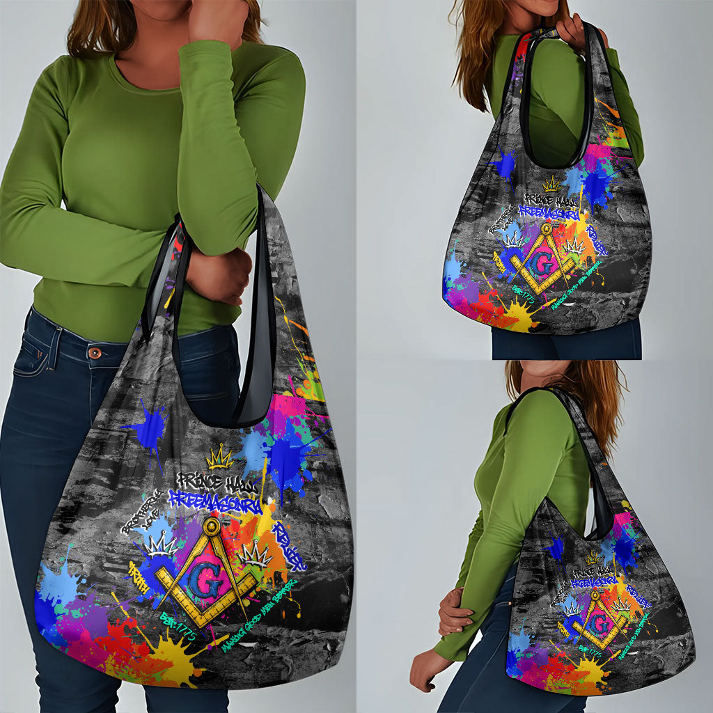 Prince Hall Freemasonry Grocery Bag Colorful Graffiti Paint Splatter On Urban Stone Wall