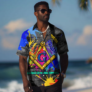 Prince Hall Freemasonry Hawaiian Shirt Colorful Graffiti Paint Splatter On Urban Stone Wall