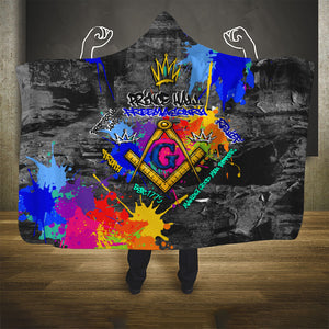 Prince Hall Freemasonry Hooded Blanket Colorful Graffiti Paint Splatter On Urban Stone Wall
