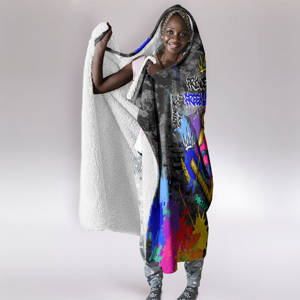 Prince Hall Freemasonry Hooded Blanket Colorful Graffiti Paint Splatter On Urban Stone Wall