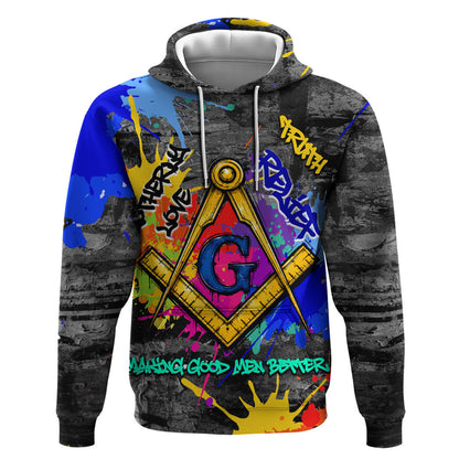 Prince Hall Freemasonry Hoodie Colorful Graffiti Paint Splatter On Urban Stone Wall