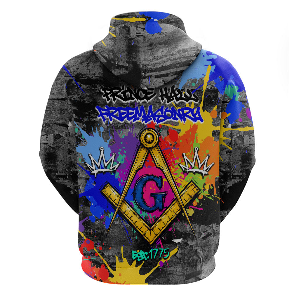 Prince Hall Freemasonry Hoodie Colorful Graffiti Paint Splatter On Urban Stone Wall