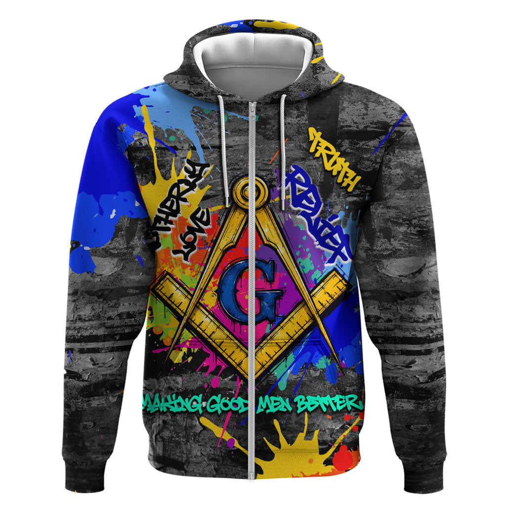 Prince Hall Freemasonry Hoodie Colorful Graffiti Paint Splatter On Urban Stone Wall