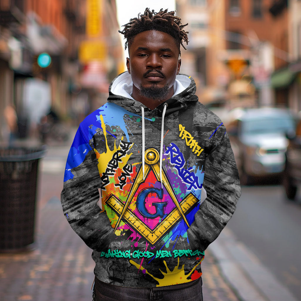 Prince Hall Freemasonry Hoodie Colorful Graffiti Paint Splatter On Urban Stone Wall