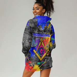Prince Hall Freemasonry Hoodie Dress Colorful Graffiti Paint Splatter On Urban Stone Wall