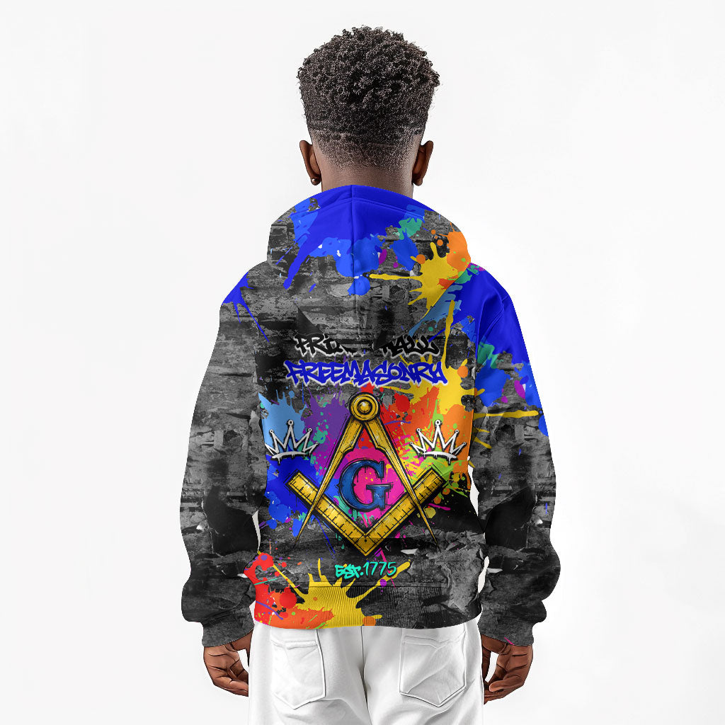 Prince Hall Freemasonry Kid Hoodie Colorful Graffiti Paint Splatter On Urban Stone Wall
