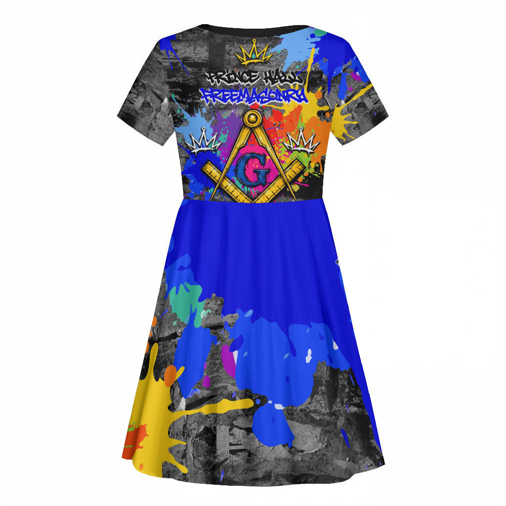 Prince Hall Freemasonry Kid Short Sleeve Dress Colorful Graffiti Paint Splatter On Urban Stone Wall