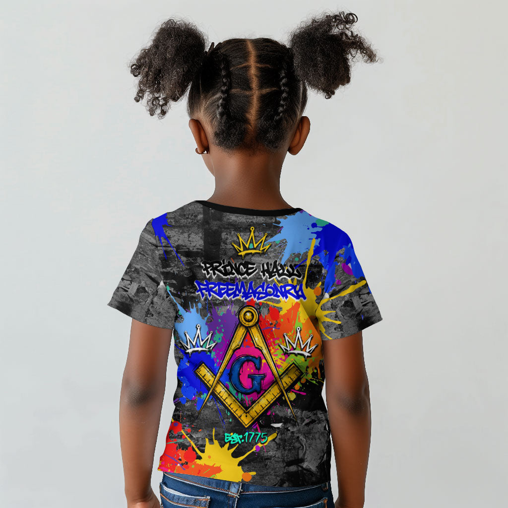 Prince Hall Freemasonry Kid T shirt Colorful Graffiti Paint Splatter On Urban Stone Wall