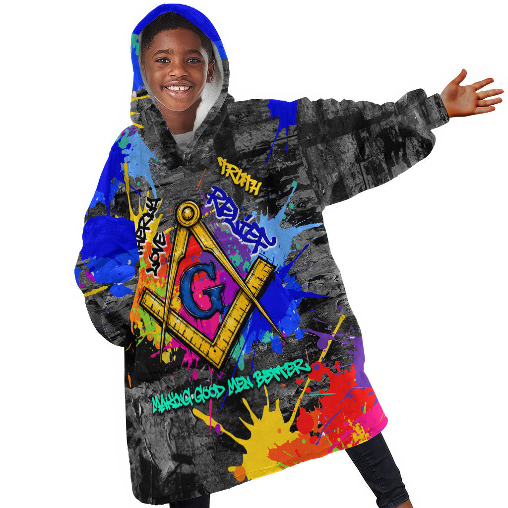 Prince Hall Freemasonry Kid Wearable Blanket Hoodie Colorful Graffiti Paint Splatter On Urban Stone Wall