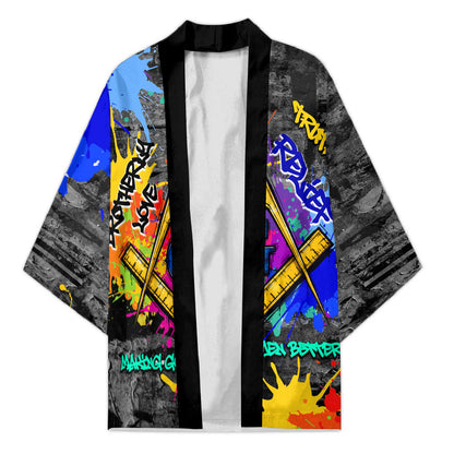 Prince Hall Freemasonry Kimono Colorful Graffiti Paint Splatter On Urban Stone Wall
