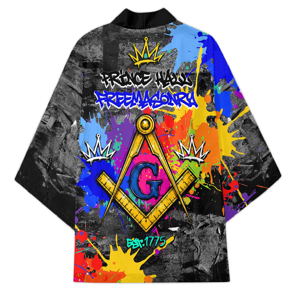 Prince Hall Freemasonry Kimono Colorful Graffiti Paint Splatter On Urban Stone Wall