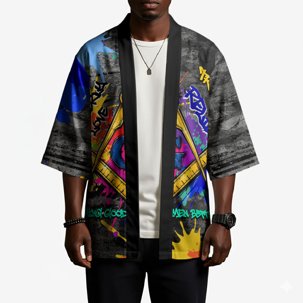 Prince Hall Freemasonry Kimono Colorful Graffiti Paint Splatter On Urban Stone Wall