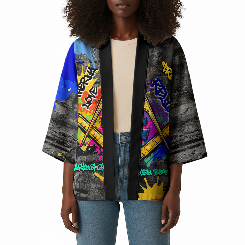 Prince Hall Freemasonry Kimono Colorful Graffiti Paint Splatter On Urban Stone Wall