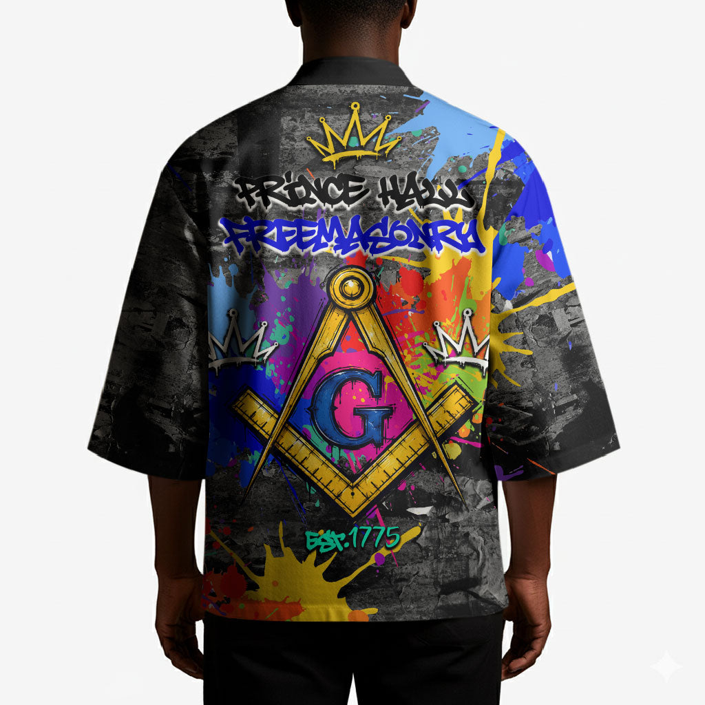 Prince Hall Freemasonry Kimono Colorful Graffiti Paint Splatter On Urban Stone Wall