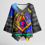 Prince Hall Freemasonry Kimono Sleeve Blouse Colorful Graffiti Paint Splatter On Urban Stone Wall