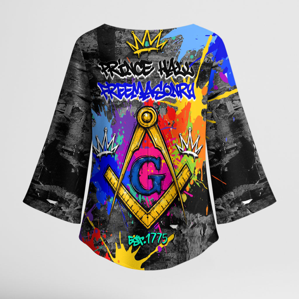Prince Hall Freemasonry Kimono Sleeve Blouse Colorful Graffiti Paint Splatter On Urban Stone Wall