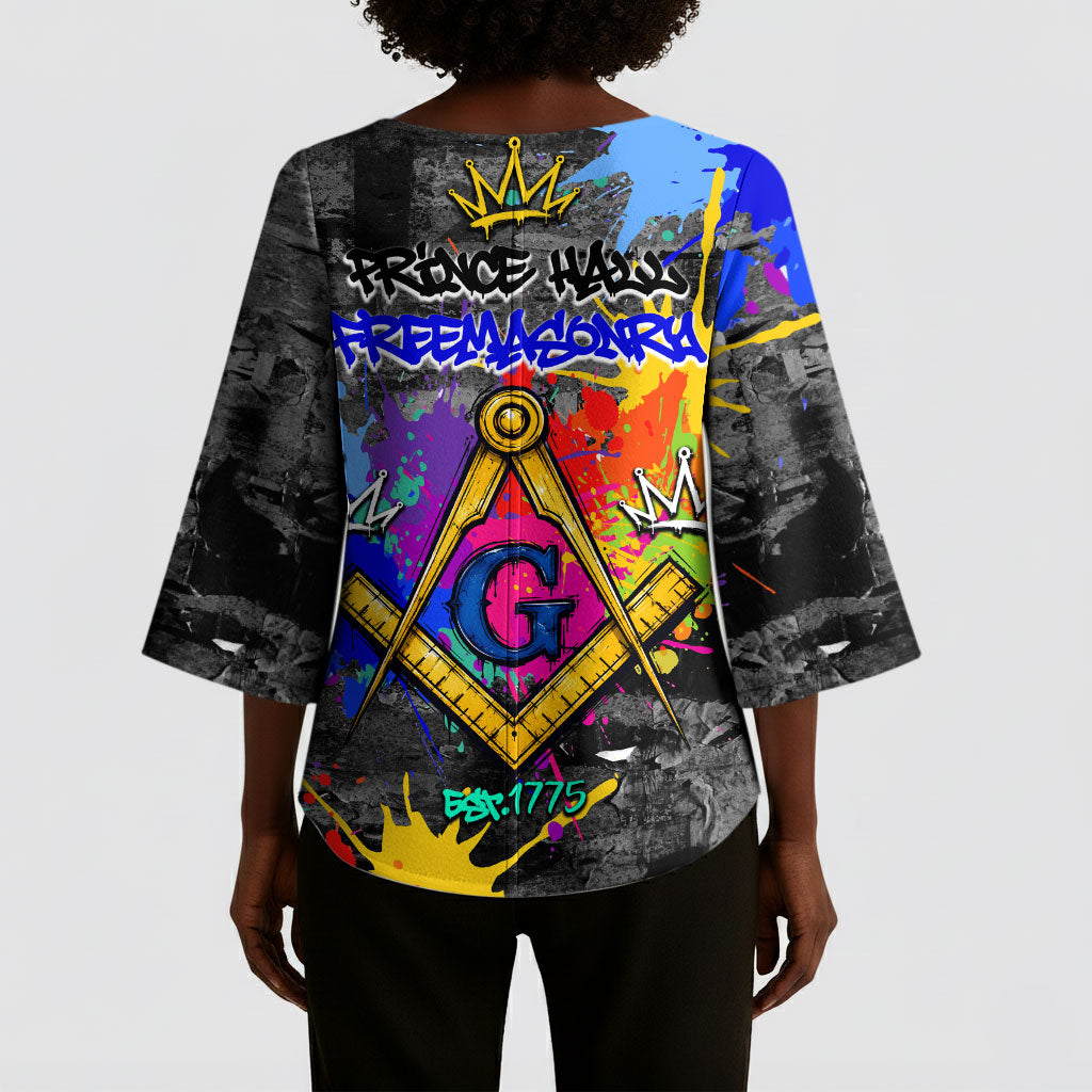 Prince Hall Freemasonry Kimono Sleeve Blouse Colorful Graffiti Paint Splatter On Urban Stone Wall