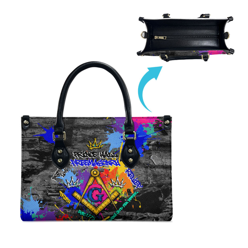 Prince Hall Freemasonry Leather Bag Colorful Graffiti Paint Splatter On Urban Stone Wall