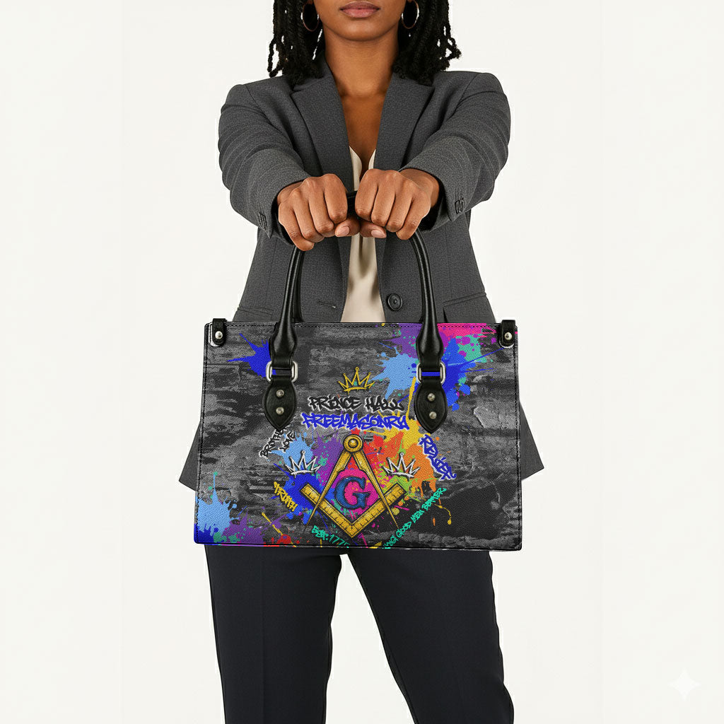 Prince Hall Freemasonry Leather Bag Colorful Graffiti Paint Splatter On Urban Stone Wall