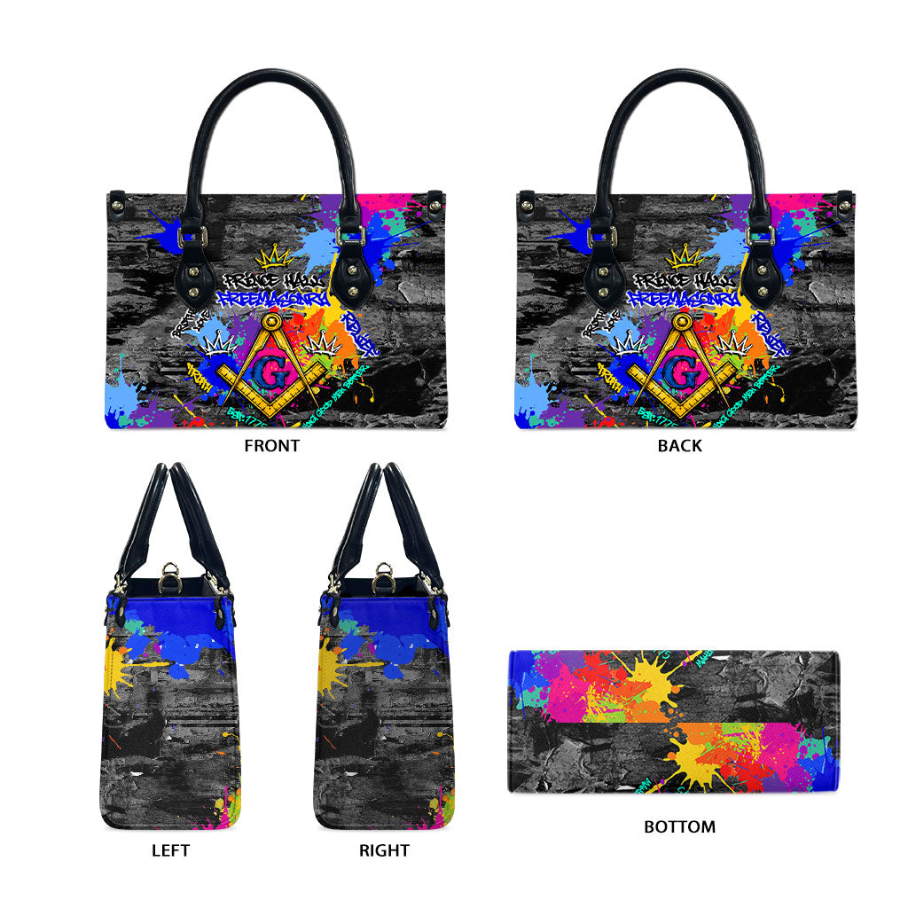 Prince Hall Freemasonry Leather Bag Colorful Graffiti Paint Splatter On Urban Stone Wall