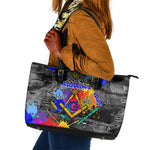 Prince Hall Freemasonry Leather Tote Bag Colorful Graffiti Paint Splatter On Urban Stone Wall