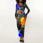 Prince Hall Freemasonry Long Sleeve Bodycon Dress Colorful Graffiti Paint Splatter On Urban Stone Wall
