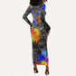 Prince Hall Freemasonry Long Sleeve Bodycon Dress Colorful Graffiti Paint Splatter On Urban Stone Wall
