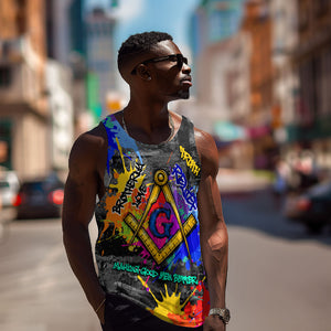 Prince Hall Freemasonry Men Tank Top Colorful Graffiti Paint Splatter On Urban Stone Wall