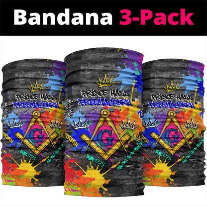 Prince Hall Freemasonry Neck Gaiter Colorful Graffiti Paint Splatter On Urban Stone Wall