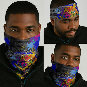 Prince Hall Freemasonry Neck Gaiter Colorful Graffiti Paint Splatter On Urban Stone Wall